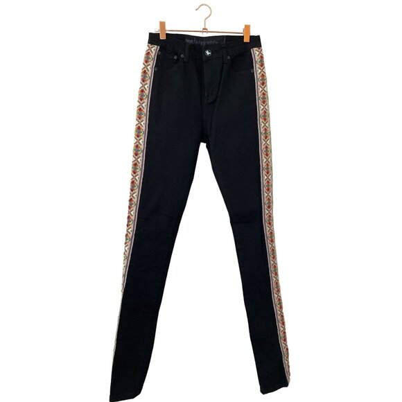 One Teaspoon Aztec Embroidered Skinny Jeans Size 26 Black High Waist Dixie - Picture 2 of 10